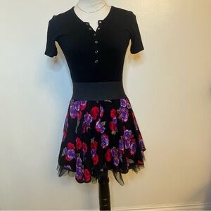Floral Tulle Skirt - Rose Print with Tutu Layers. Size XS